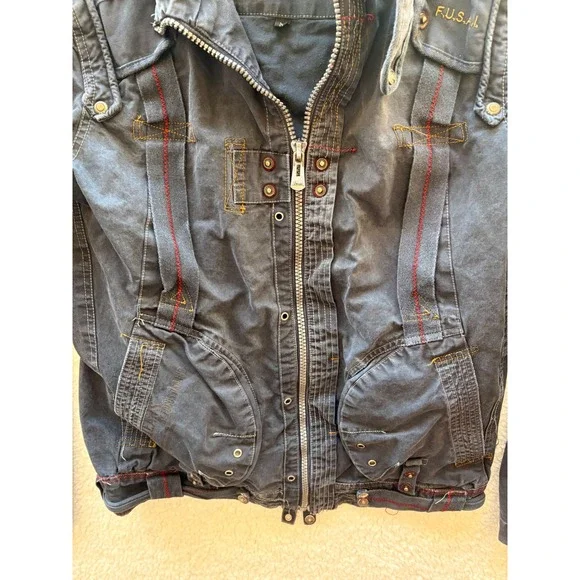 Vintage FUSAI Women Black Moto Jacket Red Contrast Stitch Punk Streetwear Size M - Picture 4 of 5